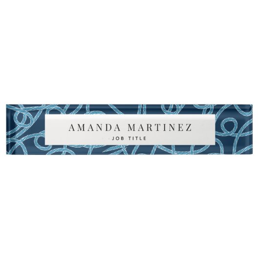 Navy Blue Rope Pattern Nautical Desk Name Bord Naambordje (Voorkant)