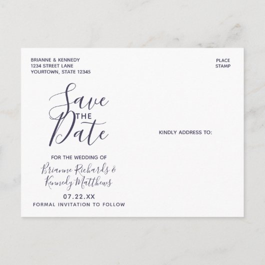 Navy Blue Rose Gold Agate Marble Save the Date Aankondigingskaart (Achterkant)