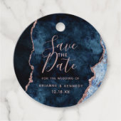 Navy Blue Rose Gold Agate Marble Save the Date Bedankjes Labels (Voorkant)