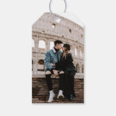 Navy Blue Rose Gold Agate Marble Save the Date Cadeaulabel (Achterkant)