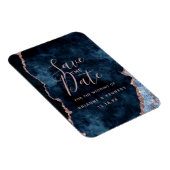 Navy Blue Rose Gold Agate Marble Save the Date Magneet (Rechterzijde)