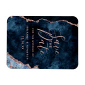 Navy Blue Rose Gold Agate Marble Save the Date Magneet (Horizontaal)