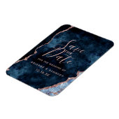 Navy Blue Rose Gold Agate Marble Save the Date Magneet (Linkerzijde)