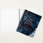Navy Blue Rose Gold Agate Marble Save the Date Planner (Display)