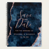 Navy Blue Rose Gold Agate Marble Save the Date Planner (Voorkant)