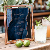 Navy Blue Rose Gold Agate Script Wedding Bar Menu Poster
