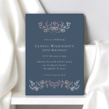 Navy Blue Rose Gold Floral 30th Birthday 