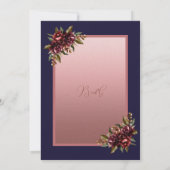 Navy Blue Rose Gold Floral wedding Save the Date Kaart (Achterkant)