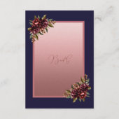 Navy Blue Rose Gold Script Burgundy floral wedding Informatiekaartje (Achterkant)