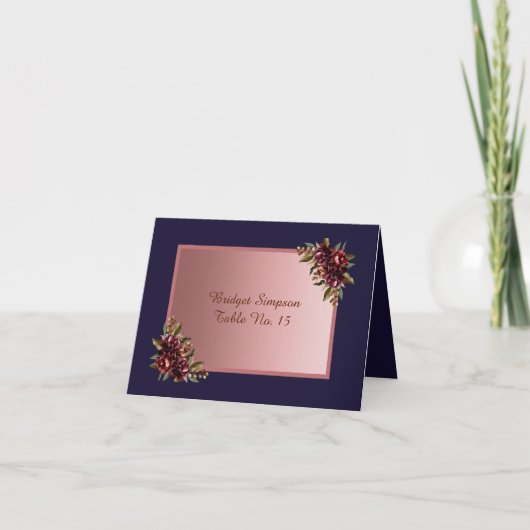Navy Blue Rose Gold script  pink Floral Guest Card Bedankkaart (Voorkant)