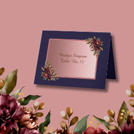 Navy Blue Rose Gold script  pink Floral Guest Card Bedankkaart