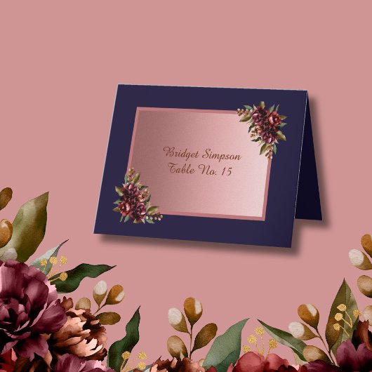 Navy Blue Rose Gold script  pink Floral Guest Card Bedankkaart