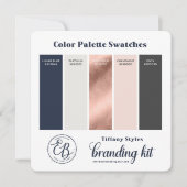Navy Blue & Rose Goud Kleurenpalet Stalenkaart Kaart (Voorkant)