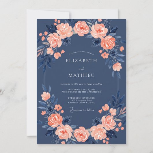 Navy Blue Rose Wedding Kaart (Voorkant)