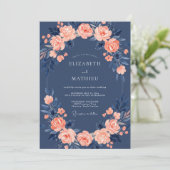 Navy Blue Rose Wedding Kaart (Staand voorkant)
