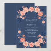 Navy Blue Rose Wedding Kaart (Voorkant / Achterkant)