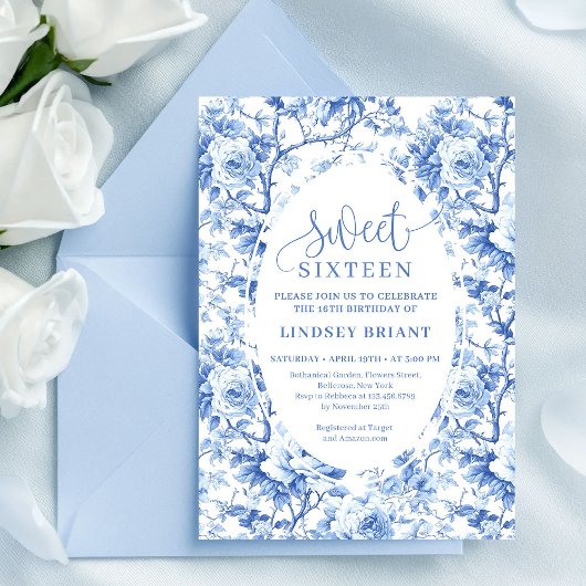 Navy Blue Roses Digital Sweet Sixteen Invitation Kaart