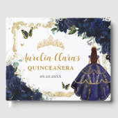 Navy Blue Roses Floral Princess Gold Quinceanera  Gastenboek (Voorkant)