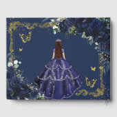 Navy Blue Roses Floral Princess Gold Quinceanera  Gastenboek (Achterkant)