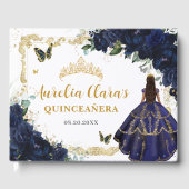 Navy Blue Roses Floral Princess Gold Quinceanera Gastenboek (Voorkant)