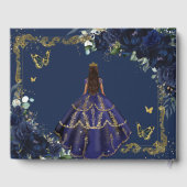 Navy Blue Roses Floral Princess Gold Quinceanera Gastenboek (Achterkant)