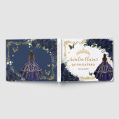 Navy Blue Roses Floral Princess Gold Quinceanera Gastenboek (Volledig)