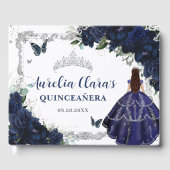 Navy Blue Roses Floral Princess Quinceañera 15 16 Gastenboek (Voorkant)
