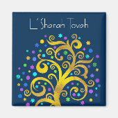 Navy Blue Rosh Hashanah Gouden Boom van het Leven  Magneet (Voorkant)