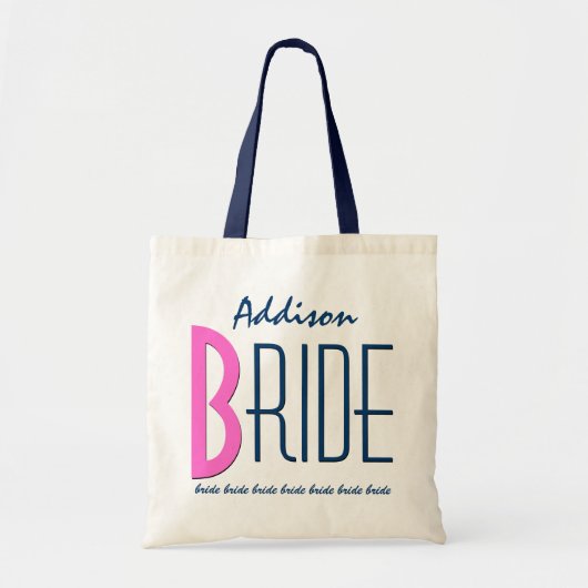 Navy Blue Roze Aangepaste naam Persoonlijke Bride  Tote Bag (Voorkant)
