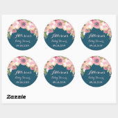 Navy Blue Roze Bloemen Baby shower Label (Vel)