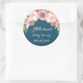 Navy Blue Roze Bloemen Baby shower Label (Tas)