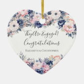 Navy Blue Roze Bloemenhart Verloving Ornament (Voorkant)
