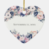 Navy Blue Roze Bloemenhart Verloving Ornament (Achterkant)