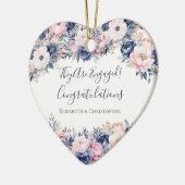 Navy Blue Roze Bloemenhart Verloving Ornament (Links)