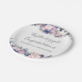 Navy Blue Roze Bloemenverlovingsfeestje Papier Bor Papieren Bordje (Gekanteld)