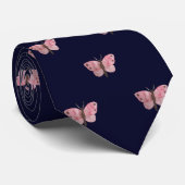 Navy Blue roze Butterfly Weddenschap Professional Stropdas (Opgerold)