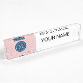 Navy Blue, roze Chevron Pattern | Uw monogram Naambordje