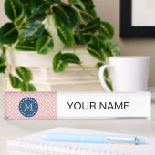 Navy Blue, roze Chevron Pattern | Uw monogram Naambordje