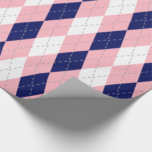 Navy Blue Roze Dk Gray Wht XL Argyle Cadeaupapier (Hoek)