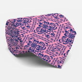 Navy Blue & Roze Floral Damascus Patroon 3 Stropdas (Opgerold)