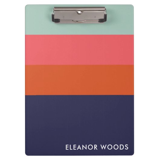 Navy Blue roze Geometric Striped Personated Name Klembord (Voorkant)