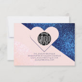 Navy Blue Roze Glitter Geo Logo - Hartelijk dank Bedankkaart (Achterkant)