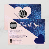 Navy Blue Roze Glitter Geo Logo - Hartelijk dank Bedankkaart (Voorkant / Achterkant)