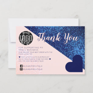 Navy Blue Roze Glitter Geo Logo - Hartelijk dank Bedankkaart