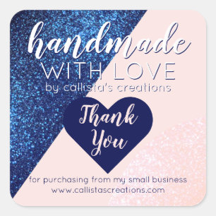 Navy Blue Roze Glitter Geo Logo - Hartelijk dank Vierkante Sticker