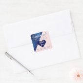 Navy Blue Roze Glitter Geo Logo - Hartelijk dank Vierkante Sticker (Envelop)