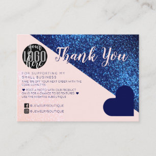 Navy Blue Roze Glitter Geo Logo - Hartelijk dank Visitekaartje