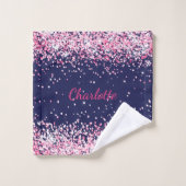 Navy blue roze glitter-meisje naam bad handdoek (Wasdoekje)