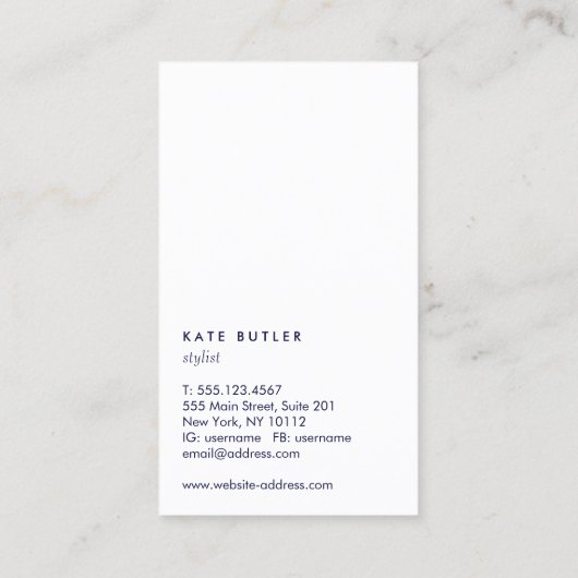 Navy Blue Roze Leaves Branch Visitekaartje (Achterkant)