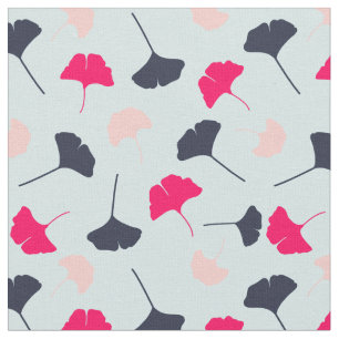 Navy Blue, Roze, Light Blue Ginkgo leest Patroon Stof